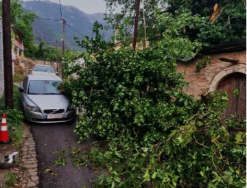 Καλάβρυτα: Αυτοκίνητα καταπλακώθηκαν και πεύκα κάηκαν από την κακοκαιρία
